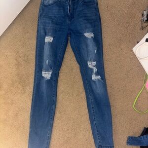 SHEIN Dark Blue Ripped Skinny Jeans